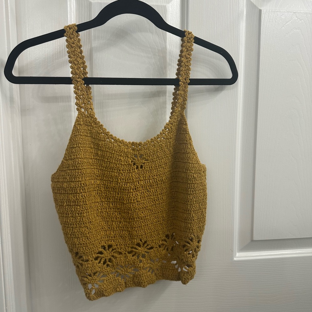 American Eagle Outfitters Mustard Crochet Tank Top